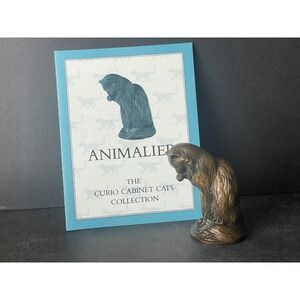 Franklin Mint 1986 Curio Cabinet Cats Animalier Bronze Grooming Cat Figurine